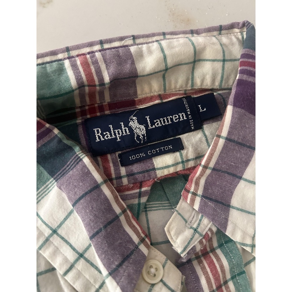 Vintage Ralph Lauren Shirt Mens Large Multicolor Plaid Short Sleeve Cotton